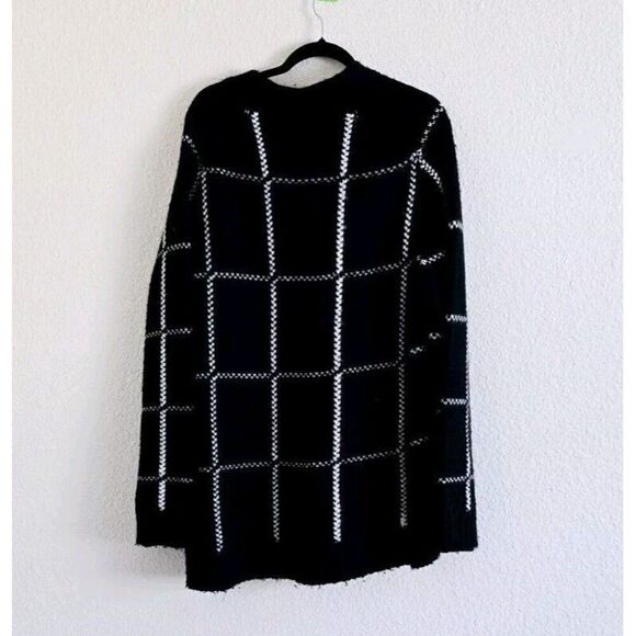 Anine Bing Kurt Black White Plaid Cardigan Merino Wool Blend Size L - Picture 5 of 7